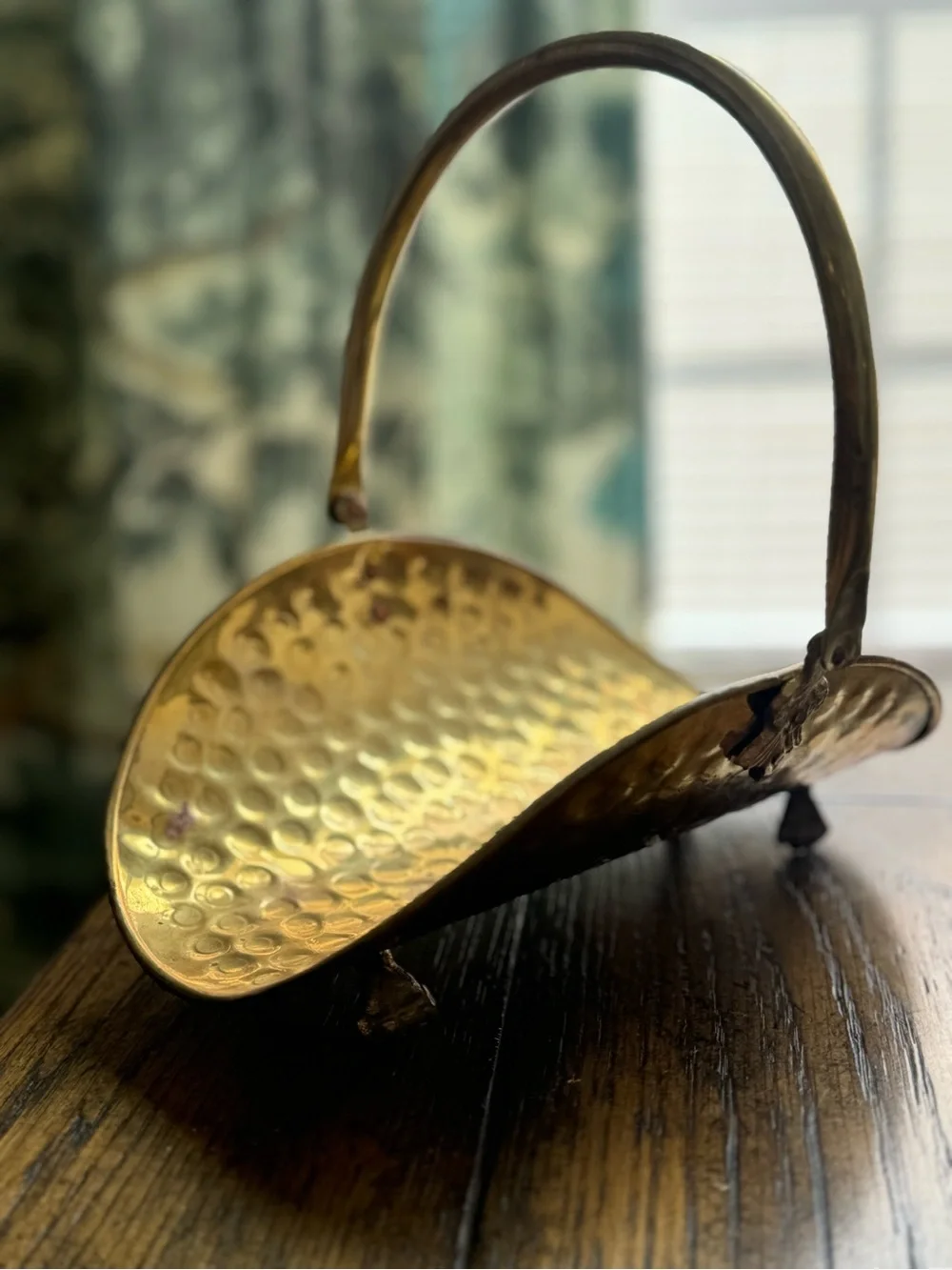 Vintage Hammered Brass Log Basket Decor